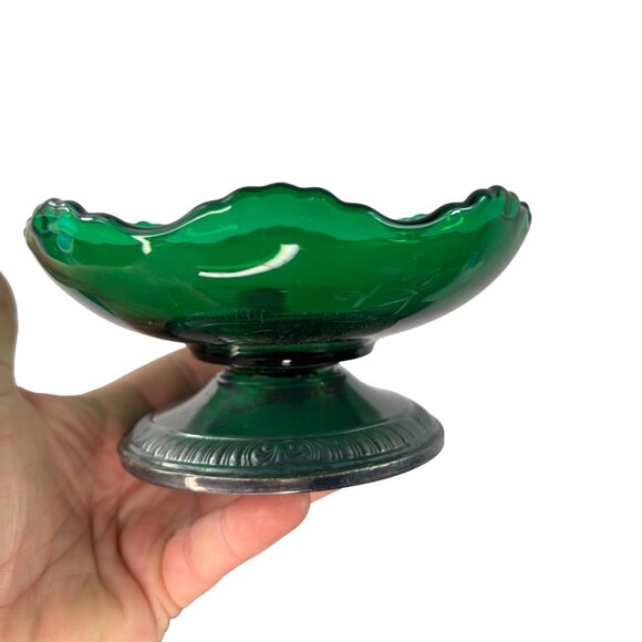 Sterling Silver & Emerald Green Glass Frank Whiting Compote Bowl Candy Dish 2074 - Picture 1 of 8